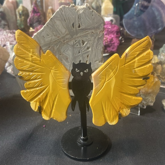 mustard  mookaite owl with stand 5" x  5" - Picture 4 of 4